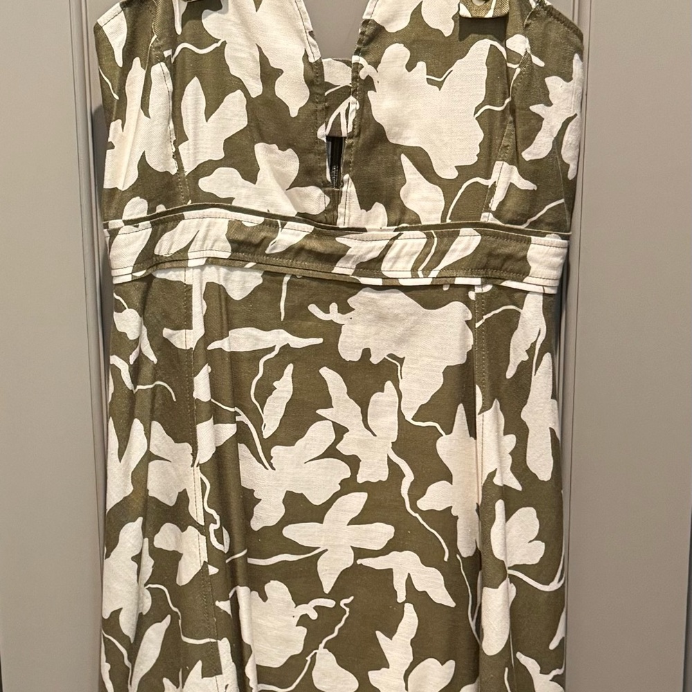 Tanya Taylor Strapless Olive and White Dress